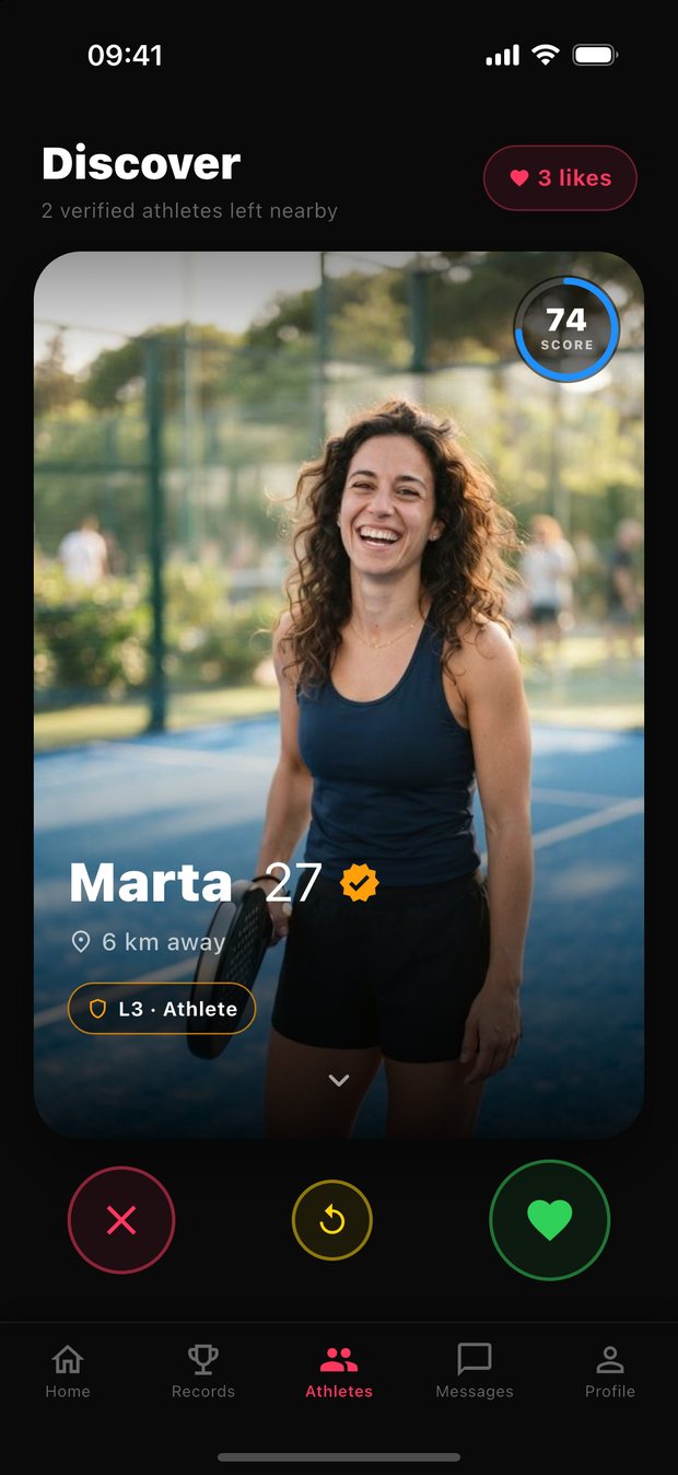 Gritvit match deck showing Marta, 27, L3 Athlete