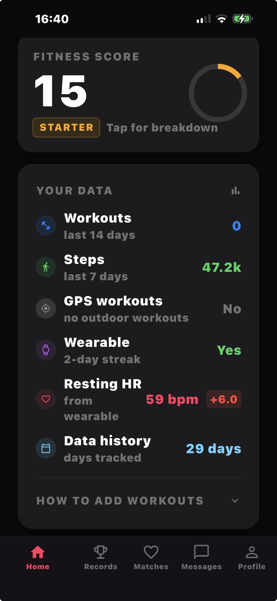 GritVit app — Home dashboard with Fitness Score