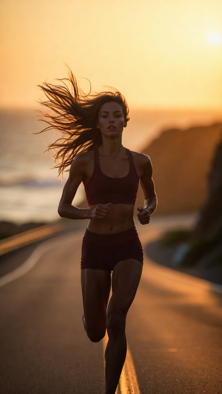 Female runner at sunset